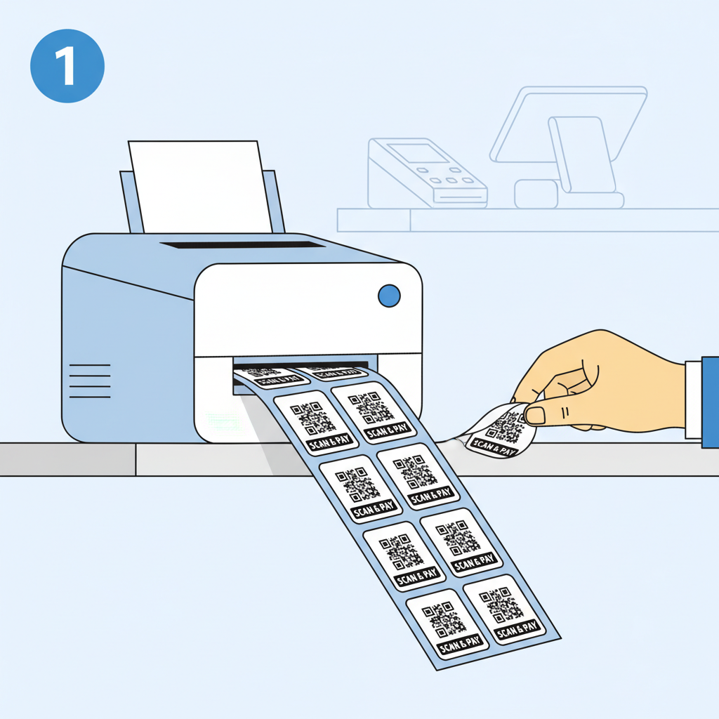 printer outputting sheets of QR code stickers for merchant use